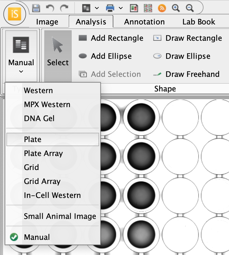 Plate option on the Analysis Type dropdown menu.