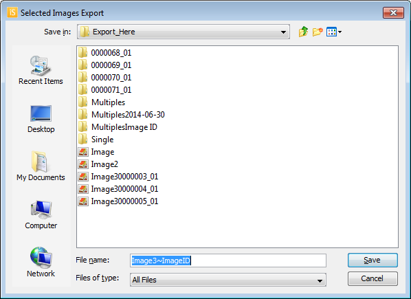 Selected Images Export dialog