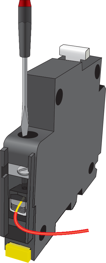 circuit breaker with the terminal open and a screwdriver